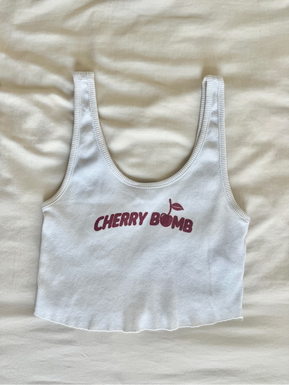 Garage White Ribbed Crop Tank with Cherry Graphic